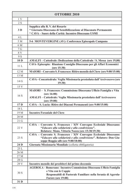 Programma Pastorale 2010 - Amalfi - Cava De' Tirreni