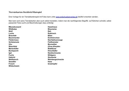 Tierratekarten-Steckbrief-Ratespiel - Alberino - Naturerleben ...