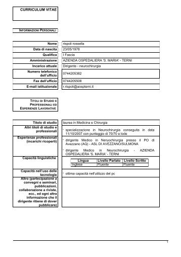 curriculum vitae - Azienda Ospedaliera Santa Maria