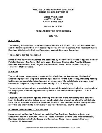 12/10/09 Open Session Minutes - Cicero Public School District 99