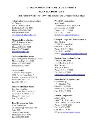 Plan Holders List.pdf - Citrus College