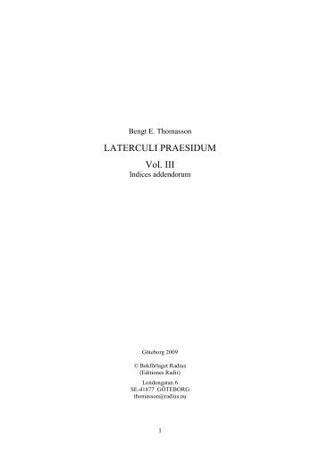 LATERCULI PRAESIDUM Vol. III