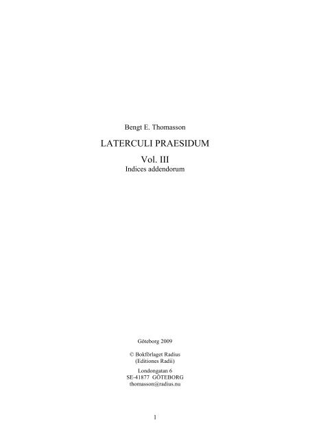 LATERCULI PRAESIDUM Vol. III