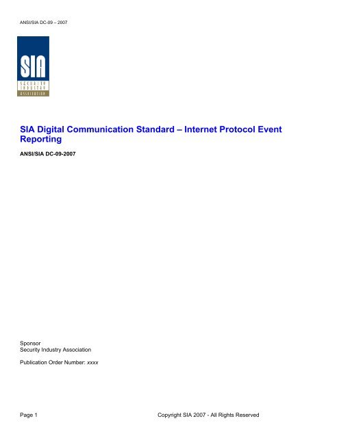 SIA Digital Communication Standard – Internet Protocol Event ...