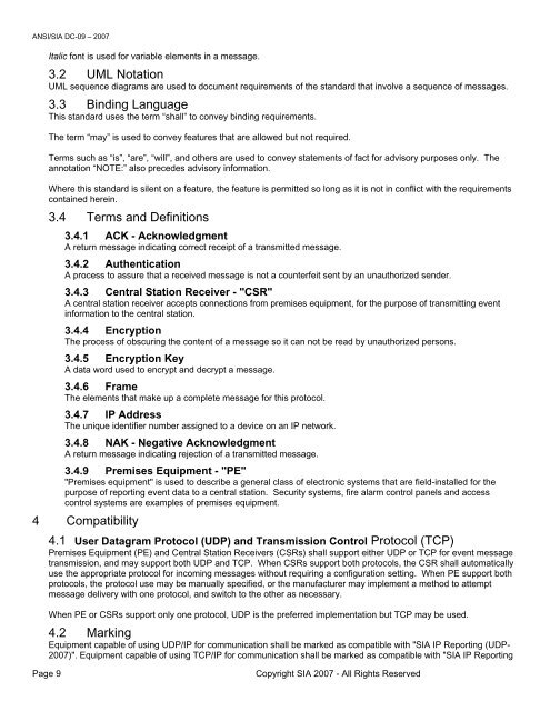 SIA Digital Communication Standard – Internet Protocol Event ...