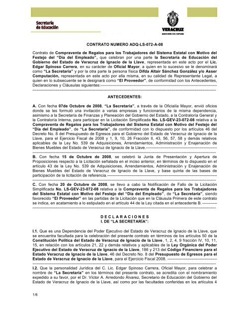 CONTRATO NUMERO ADQ-LS-072-A-08 Contrato de Compraventa ...