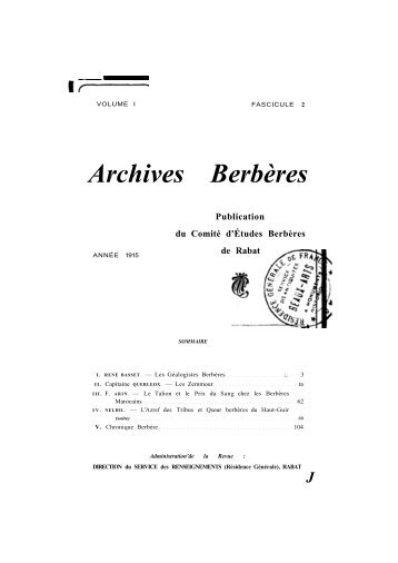 Archives Berbères - Bibliothèque Numérique Marocaine