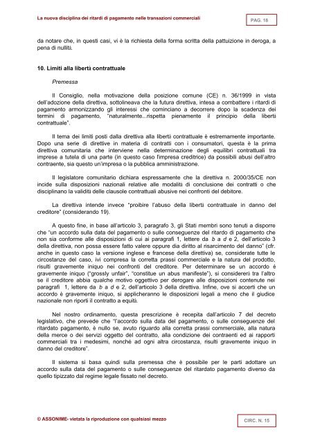 CIRCOLARE N. 15 La nuova disciplina dei ritardi di pagamento ...