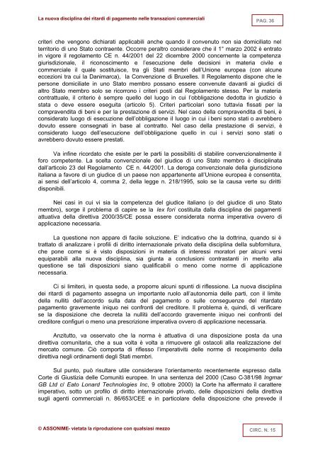 CIRCOLARE N. 15 La nuova disciplina dei ritardi di pagamento ...