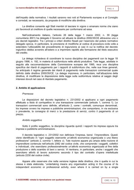 CIRCOLARE N. 15 La nuova disciplina dei ritardi di pagamento ...