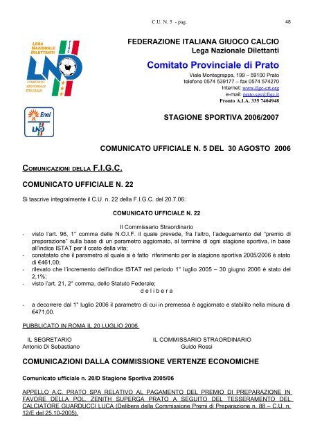 Comitato Provinciale di Prato - Figc - Comitato Regionale Toscana