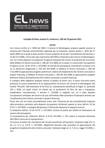 Consiglio di Stato, sezione IV, sentenza n. 385 del ... - Edk Editore Srl