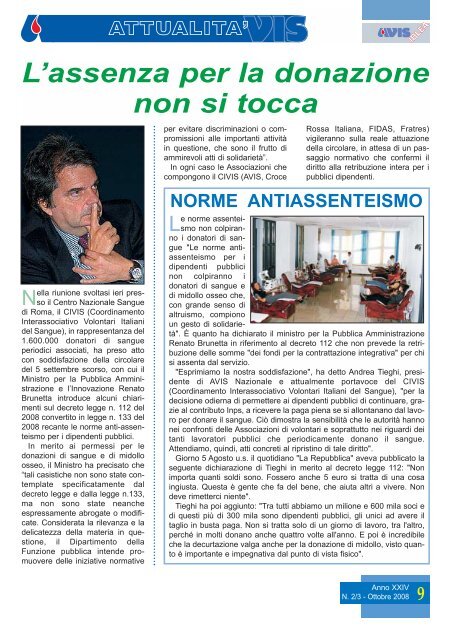 Avis giornale - copertina ottobre 2008 - Avis Ragusa