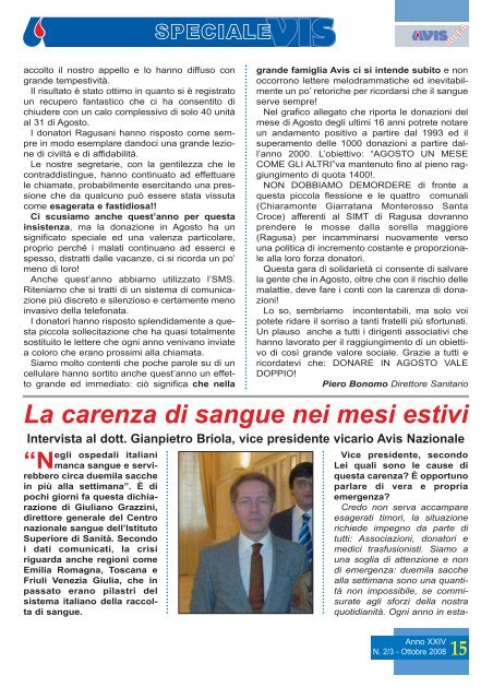 Avis giornale - copertina ottobre 2008 - Avis Ragusa