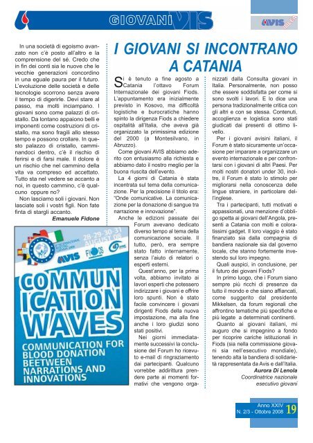 Avis giornale - copertina ottobre 2008 - Avis Ragusa