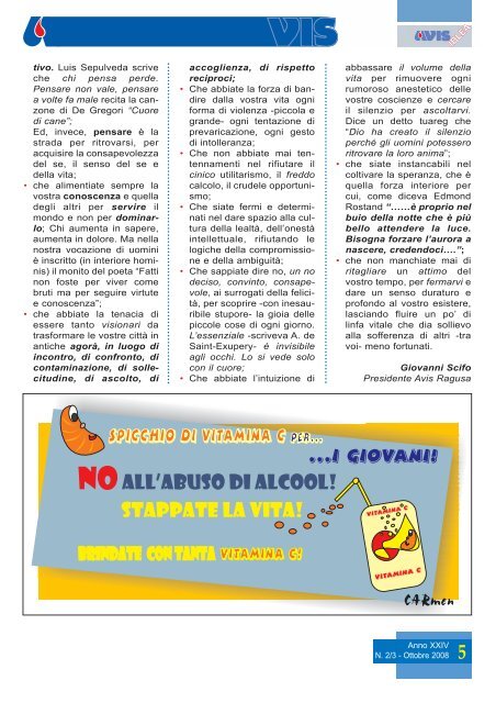 Avis giornale - copertina ottobre 2008 - Avis Ragusa