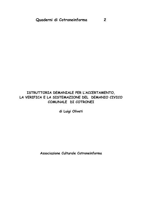 istruttoria demaniale per l'accertamento - COTRONEInforma