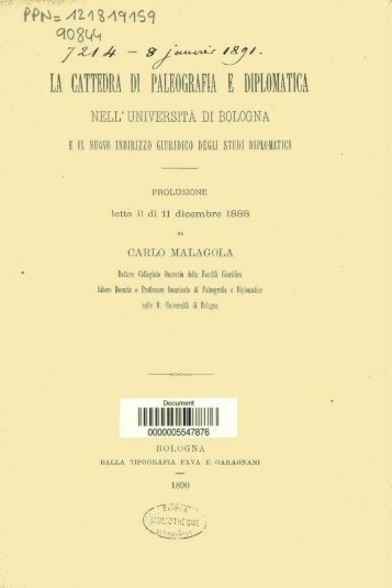La cattedra di paleografia e diplomatica nell'universita di Bologna e ...