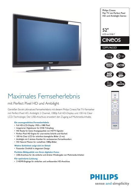 52PFL9632D/10 Philips Flat TV mit Perfect Pixel HD und Ambilight ...