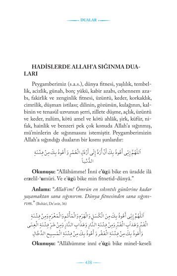 HADİSLERDE ALLAH'A SIĞINMA DUA- LARI Peygamberimiz (s.a.s. ...