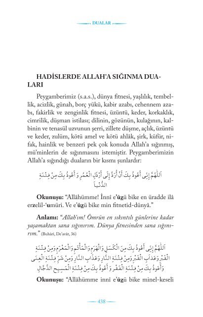 HADİSLERDE ALLAH'A SIĞINMA DUA- LARI Peygamberimiz (s.a.s. ...