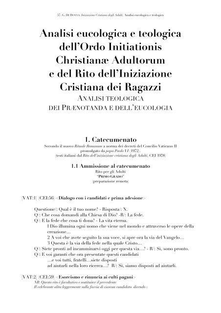 Analisi eucologica e teologica dell'Ordo ... - Home Page FTTR