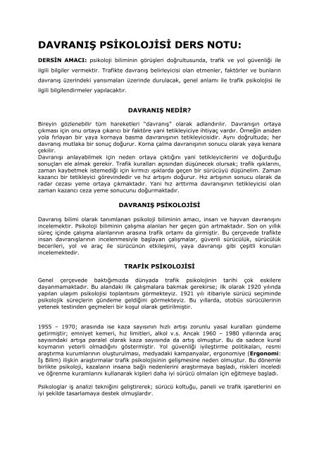 davranis psikolojisi ders notu davranis psikolojisi ders notu
