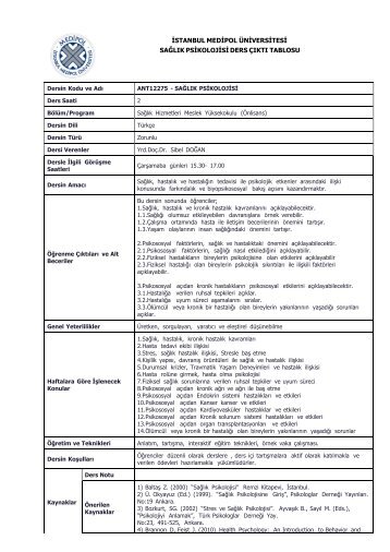 istanbul medipol üniversitesi sağlık psikolojisi ders çıktı tablosu