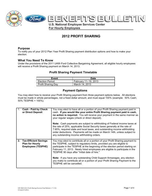 Profit Sharing Election Bulletin - Ford