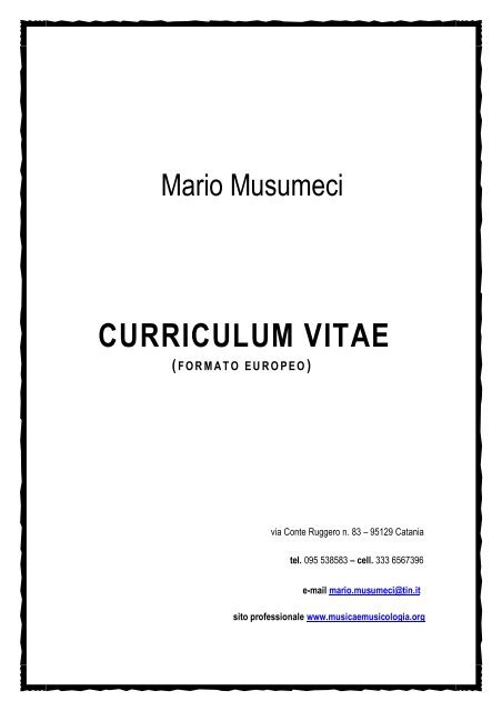 Formato Europeo Per Il Curriculum Vitae Musica Musicologia