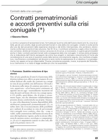 Contratti prematrimoniali e accordi preventivi sulla ... - Giacomo Oberto