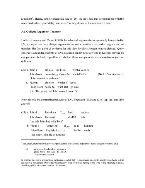 Mixed Categories and Argument Transfer in the Korean Light Verb ...