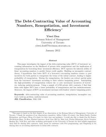 The Debt-Contracting Value of Accounting Numbers, Renegotiation ...