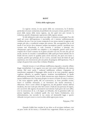 KANT Critica della ragion pura La ragione umana, in una specie ...