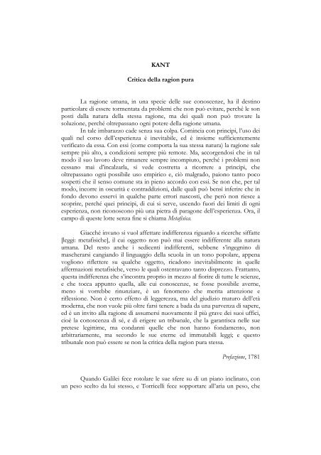 KANT Critica della ragion pura La ragione umana, in una specie ...