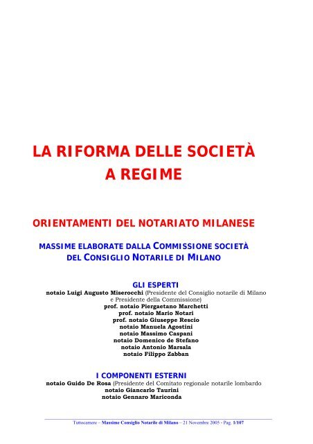 la riforma delle società a regime orientamenti del ... - TuttoCamere.it