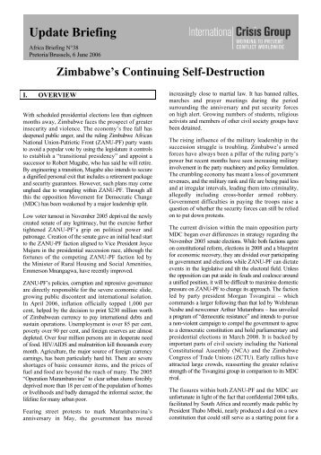 Africa Briefing, Nr. 38: Zimbabwe's Continuing Self-Destruction