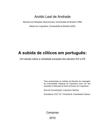 A subida de clíticos em português: - Projeto Tycho Brahe - Unicamp