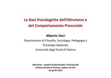 Le Basi Psicologiche dell'Altruismo e del Comportamento Prosociale