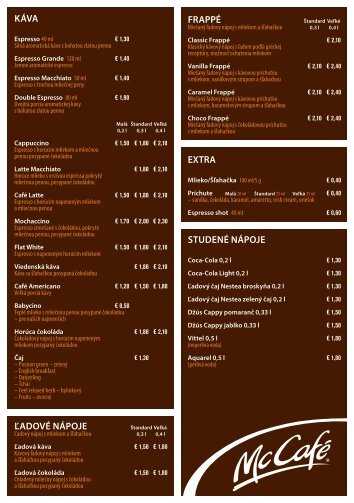 Cenník - McDonald's