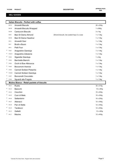 Product List 2012 - G&O Foods Limited