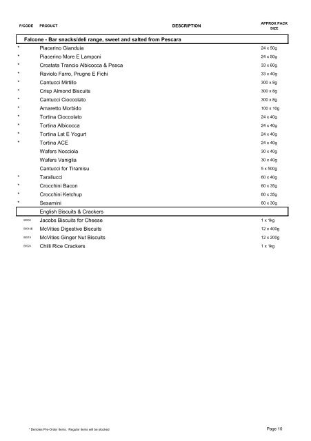 Product List 2012 - G&O Foods Limited