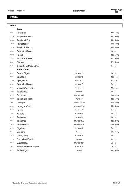 Product List 2012 - G&O Foods Limited