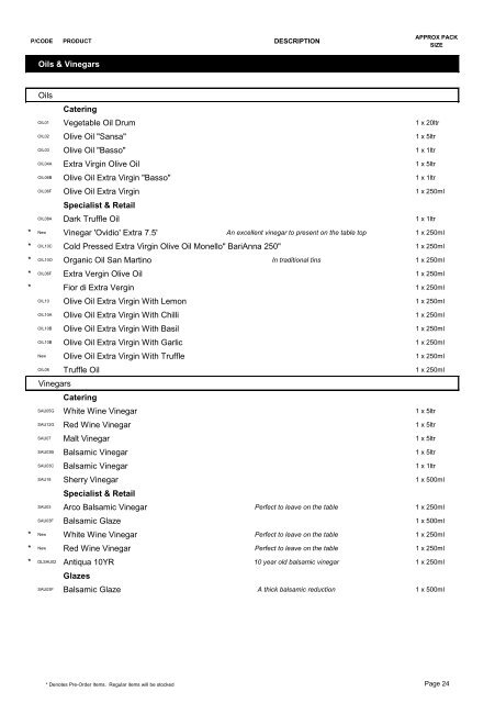 Product List 2012 - G&O Foods Limited