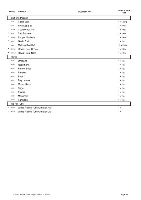 Product List 2012 - G&O Foods Limited