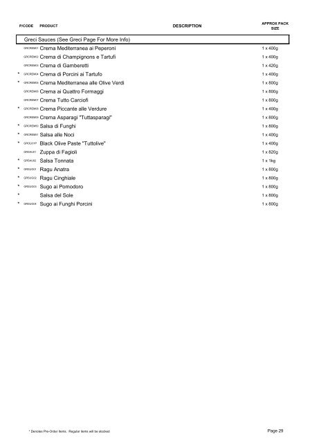 Product List 2012 - G&O Foods Limited