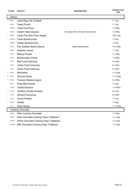 Product List 2012 - G&O Foods Limited