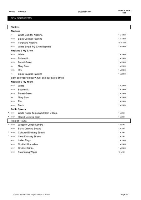 Product List 2012 - G&O Foods Limited