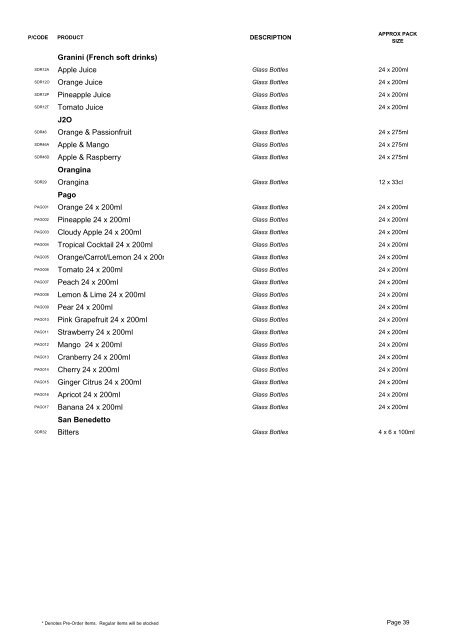 Product List 2012 - G&O Foods Limited