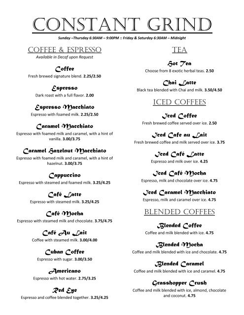 Constant Grind Menu - Seminole Hard Rock Hotel & Casino